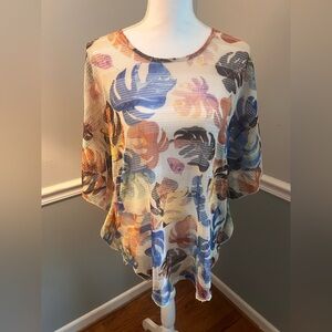 Dor Dor Couture Sheer Mesh Tropical Leaf Top - Size Medium